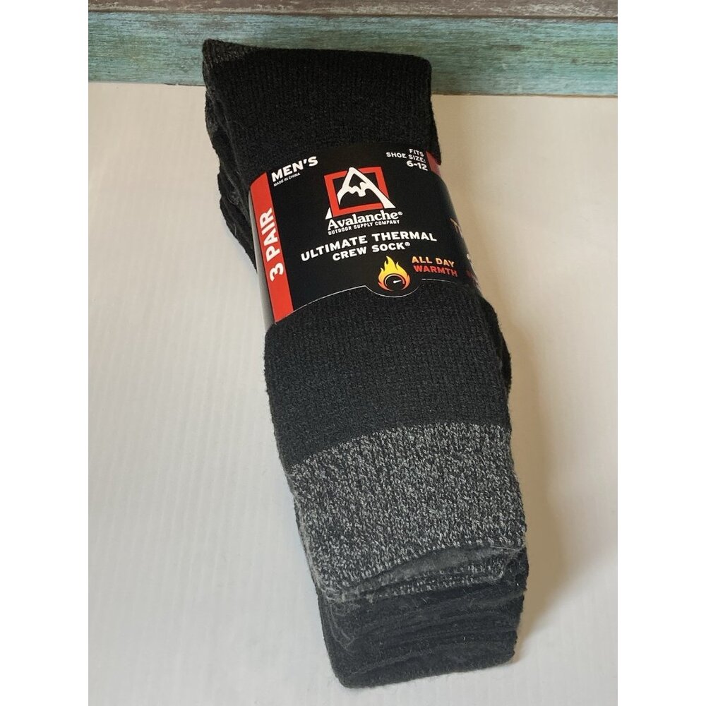 Avalanche Ultimate Thermal 3 Pack Socks Black Mens crew brushed lining 6-12 Sz - Picture 3 of 4